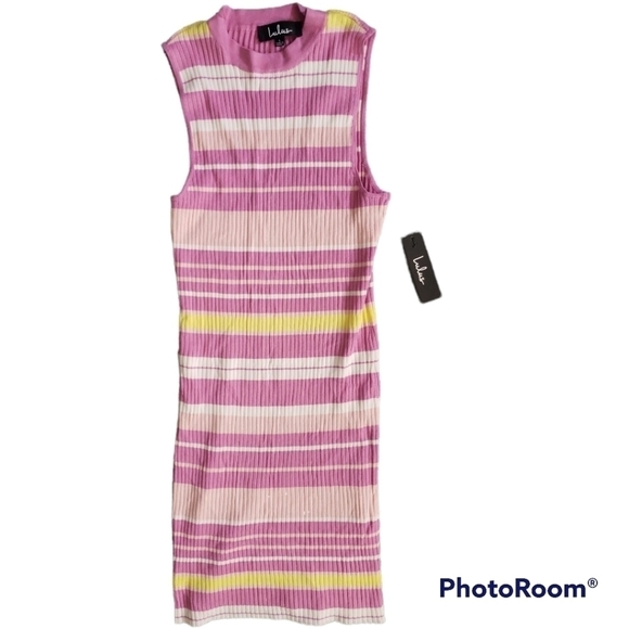 NWT Lulus Feel The Rhythm Striped Ribbed Bodycon Dress Size L - Picture 2 of 7